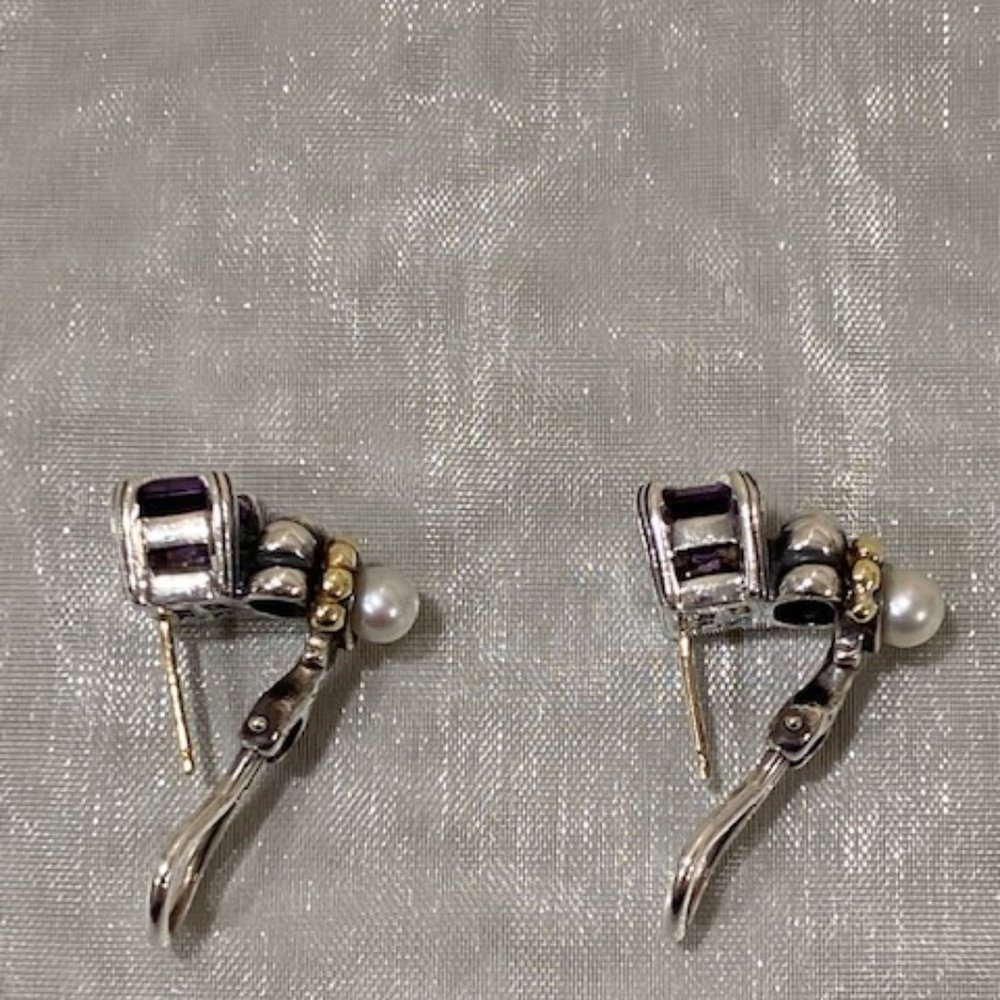 Lagos Caviar Amethyst & Pearl in 18k Yellow Gold & Sterling Silver Earrings - Picture 6 of 10
